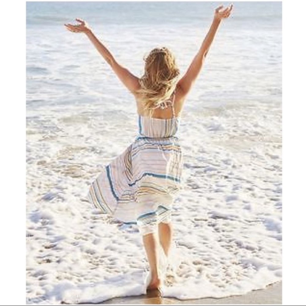 LC LAUREN CONRAD Multi-Stripe Lined Midi Dress NWT - Picture 3 of 8